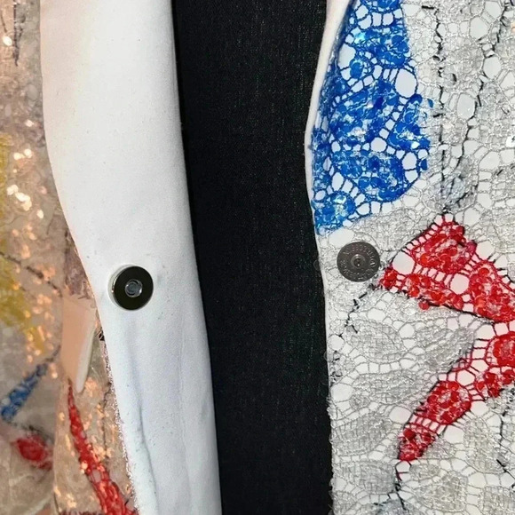 L'MOMO Women’s Abstract Sequin Lace Blazer with White Lapel Size 8 NWT - Picture 12 of 16